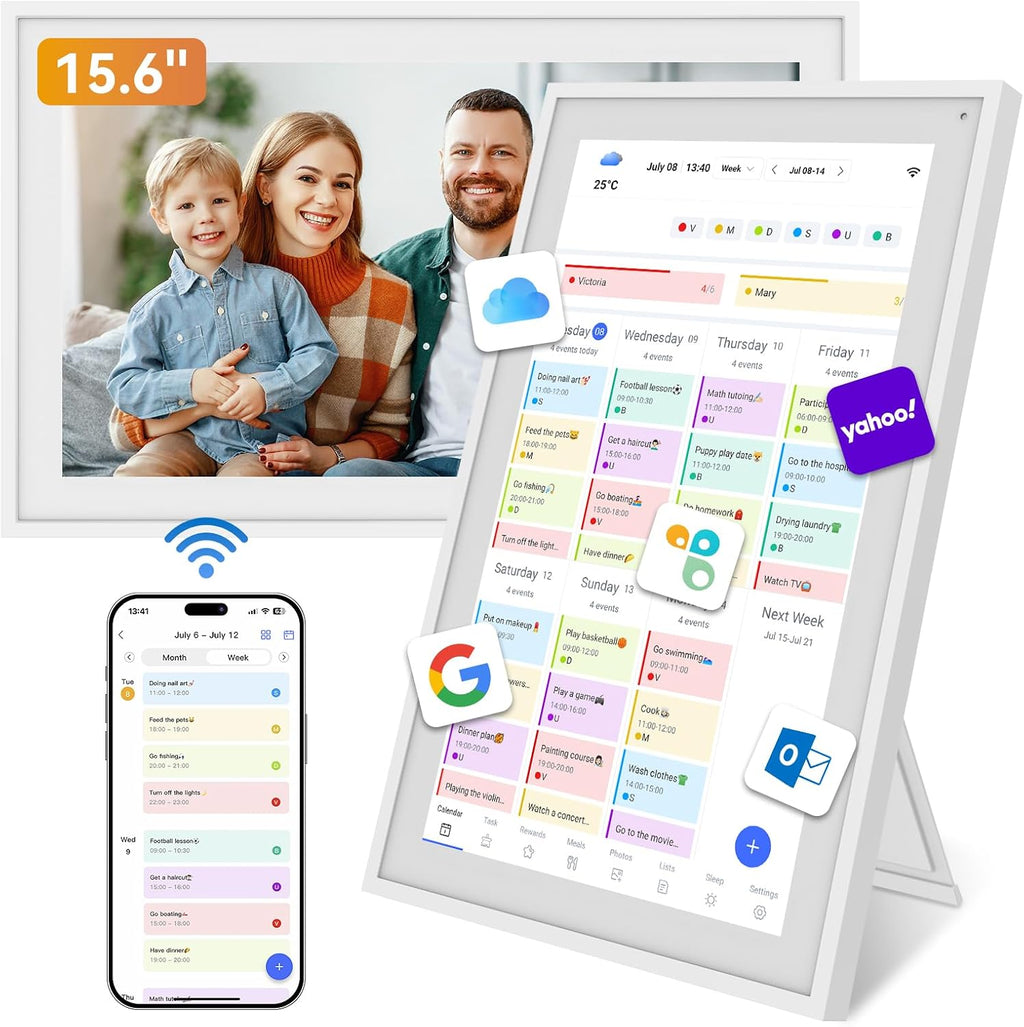 Digital Calendar, 15.6' Smart Wall Touchscreen Interactive Display for Family Schedules, Chore Charts, Achievement Rewards Multi-Phone Two-Way Sync Wall Planner Digital Photo Frame