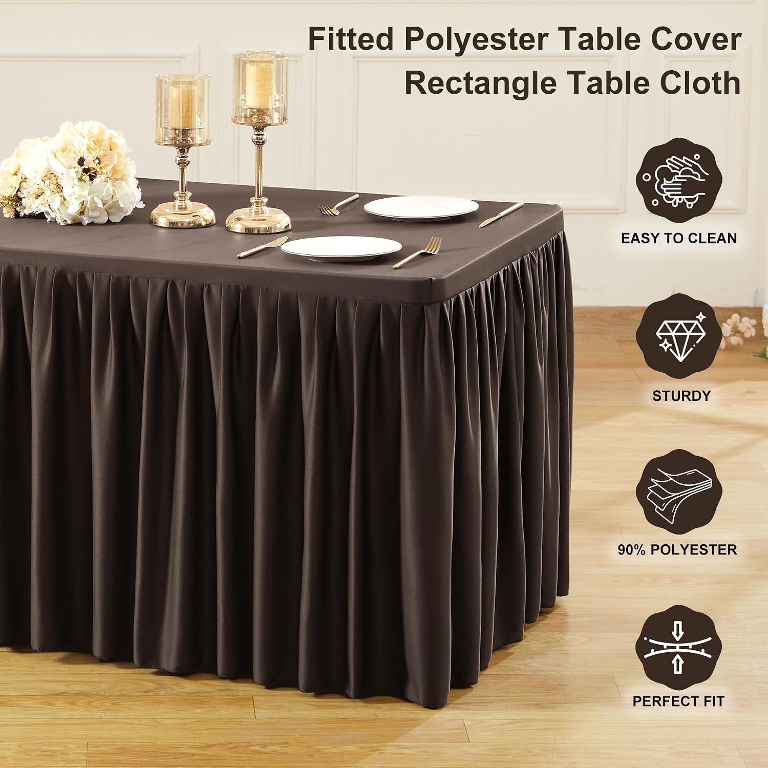 Wish Care 6 Pack Brown Rectangle Table Clothes for 8 Foot Tables, Polyester Fitted Tablecloths 8ft Stretch Table Cover for Wedding, Birthday, Parties, Trade Show, Craft Show