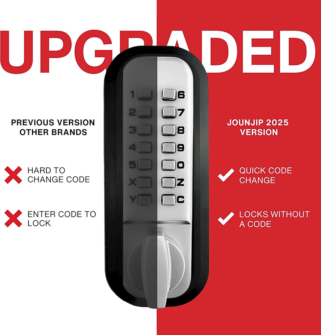 JOUNJIP Mechanical Deadbolt Lock - Keyless Entry Door Lock - Code NOT Required When Locking – 100% Mechanical with Flat Spindle, Thumb Turn Door Knob - Oil-Rubbed Bronze [Upgraded 2025]