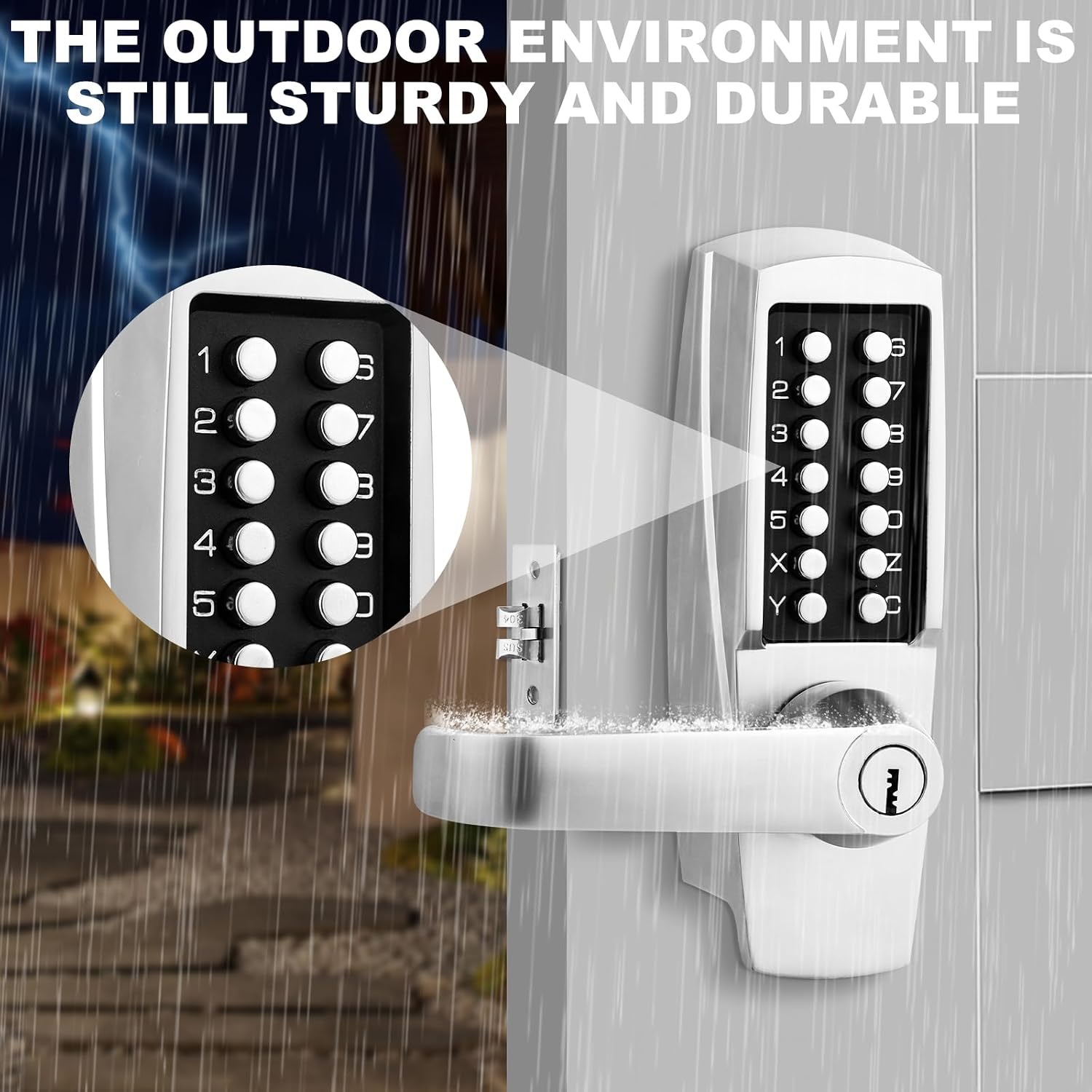 Mechanical Keypad Door Lock with Keys, Single Sided Combination Code Handle, Hold Open Lever, Fits 60 & 70mm Latch, Brushed Nickel for Front Gate Garage Warehouse Office Rental