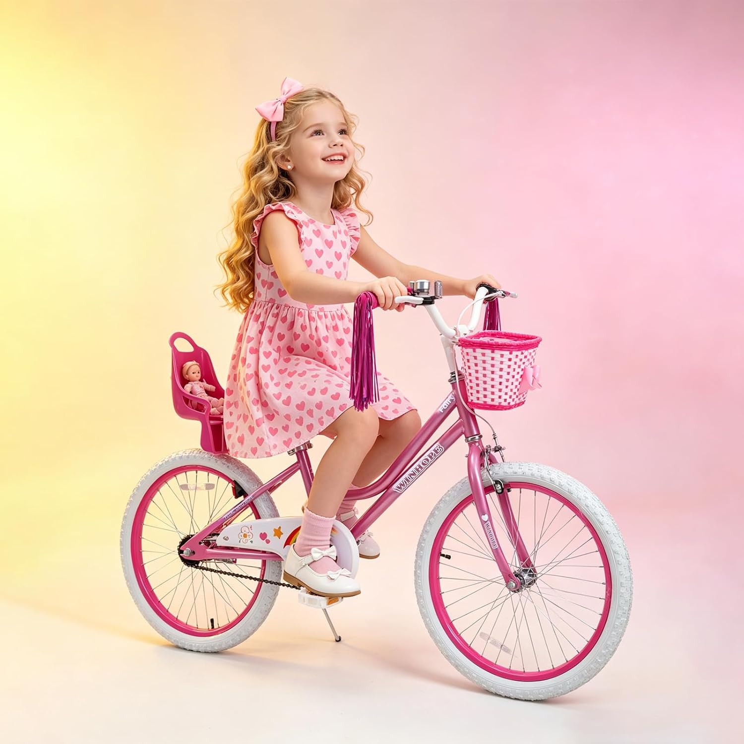 WinHope Girls Bike with Doll Seat, 12 14 16 18 20 Inch Kids Bike for 2-12 | Dual Brake with Training Wheels / Kickstand & Streamers Birthday Gift for Toddler Outdoor Riding, Multiple Colors