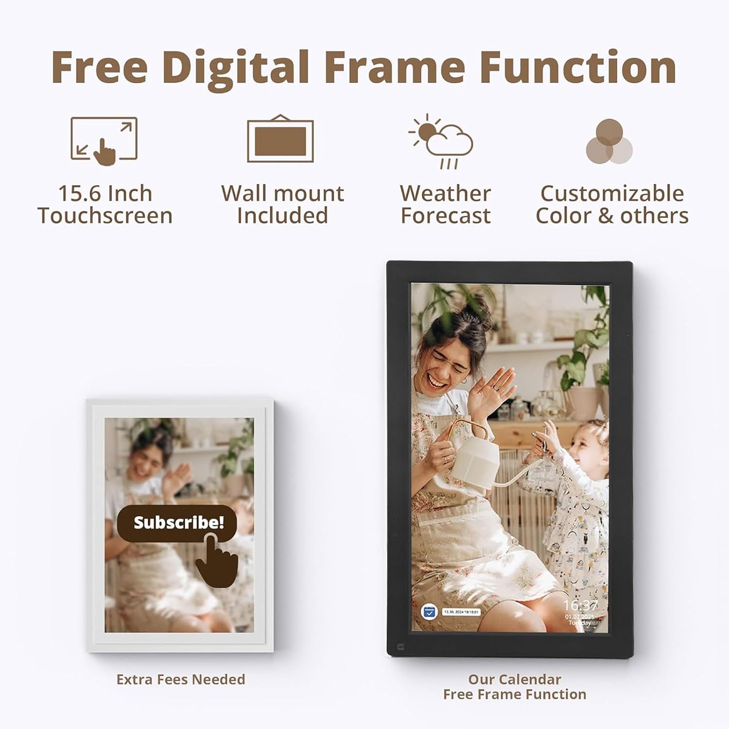 ciciglow 15.6in Smart Digital Calendar, 1080P HD Touchscreen Wall Mount Smart Family Planner Interactive Chore Chart Meal Planner Storage, Sleep Function (US Plug)