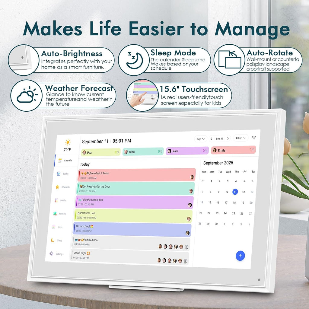 15.6 Inch Digital Wall Calendar Touch Screen Smart Electronic Calendar | Sync Google/iCloud, No Subscription, Chore Chart Reward System, Meal Planner, Digital Photo Frame, Gift for Mom, White