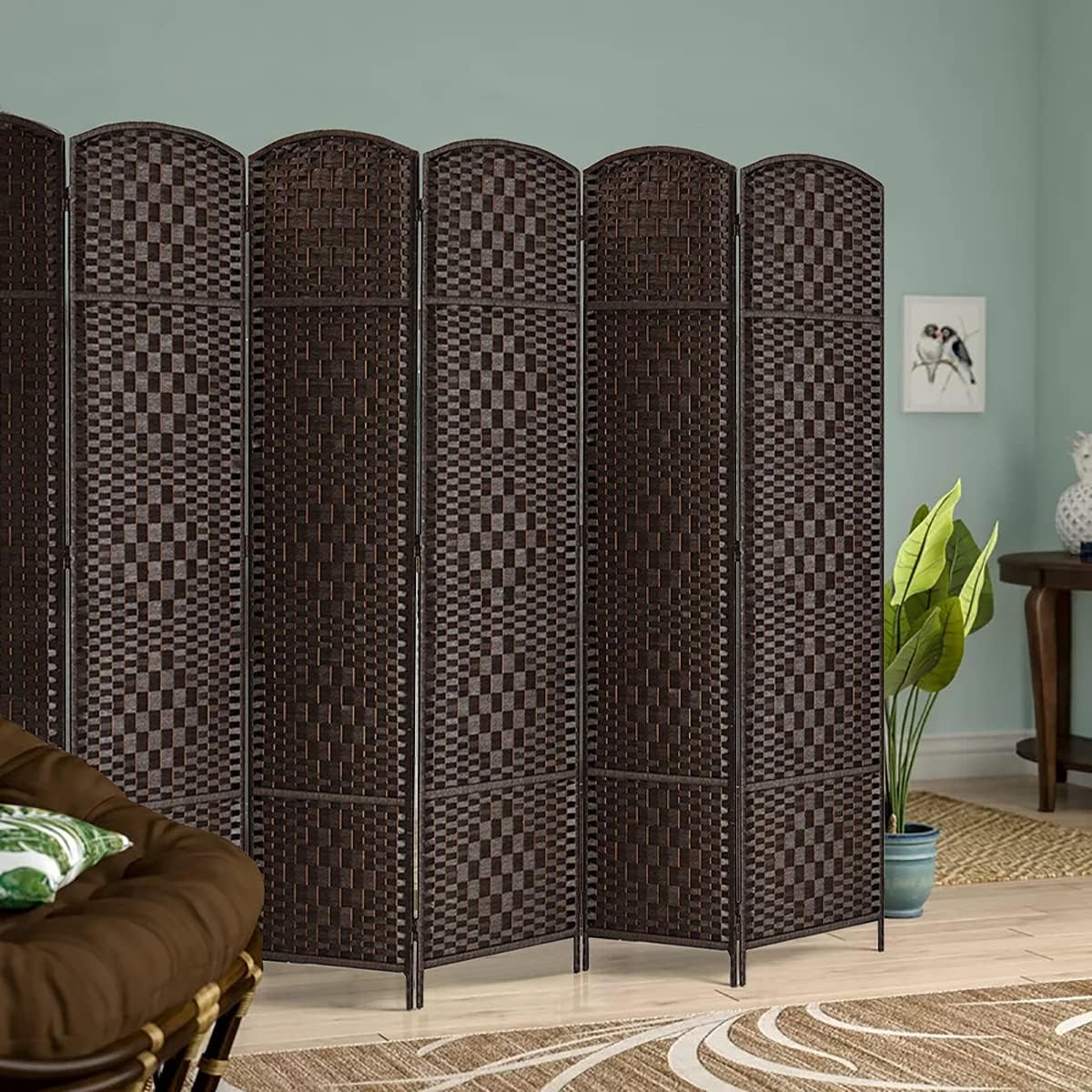 Rose Home Fashion Room Divider, 6 ft Tall Room Dividers and Folding Privacy Screens, 16in Privacy Screen 8 Panel Dark Coffee Space Temporary Wall Foldable Partition Separation