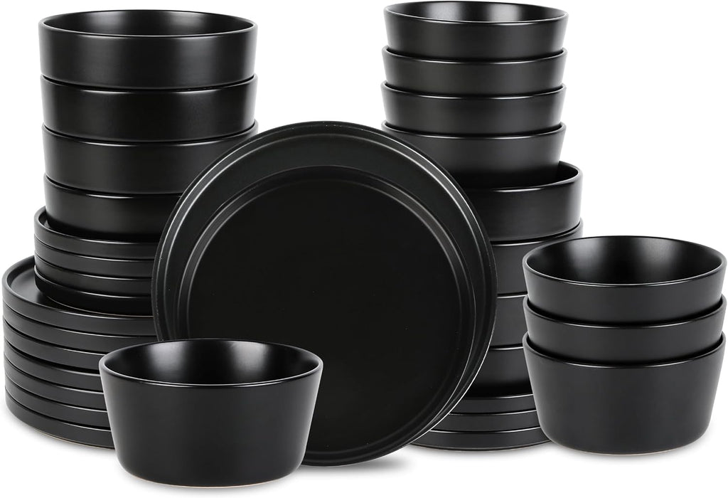 Stone Lain Celina Modern Stoneware 32-Piece Dinnerware Set, Cereal and Dinner Bowls, Dinner and Salad Plates, Plates and Bowl Set, Dish set for 8, Black
