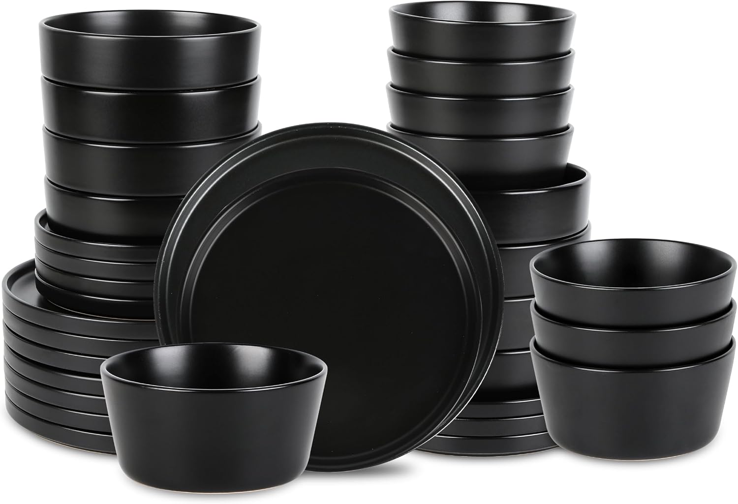 Stone Lain Celina Modern Stoneware 32-Piece Dinnerware Set, Cereal and Dinner Bowls, Dinner and Salad Plates, Plates and Bowl Set, Dish set for 8, Black