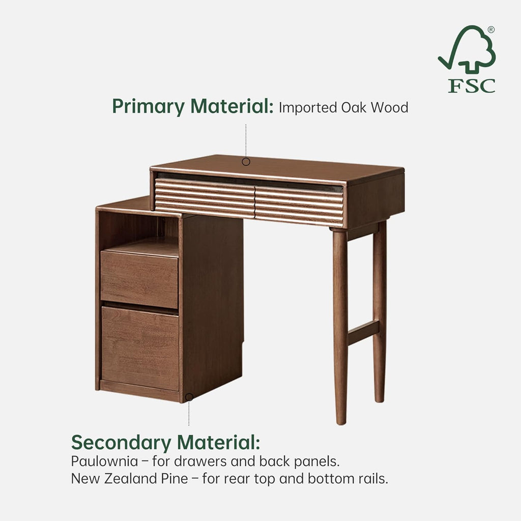 YESWOOD Extendable Vanity Desk with Dresser, Rubber Wood Makeup Table for Girls, Vanity Set for Bedroom, Bathroom, Study Desk for Study Room, 15.7' D x 41' W x 30' H, Walnut