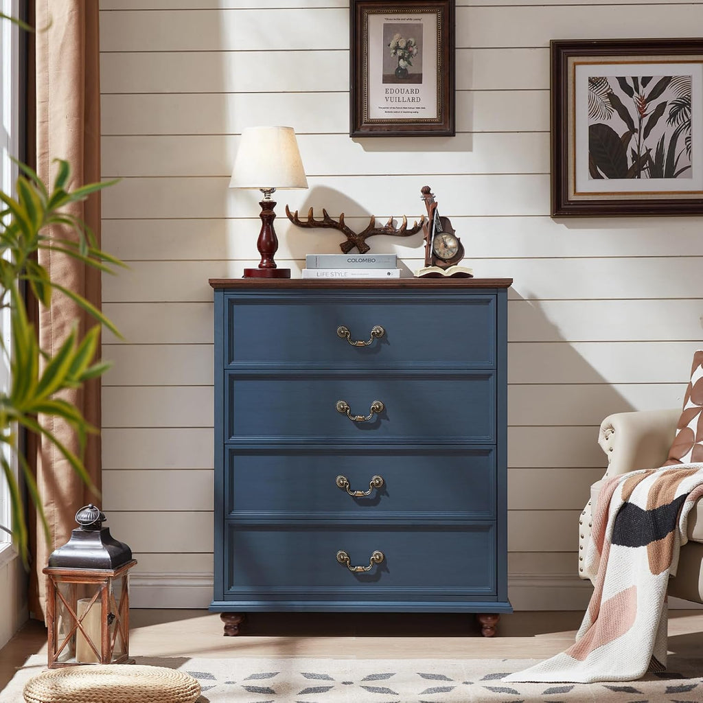 Joaxswe Bedroom Sets, 54' Wide 7 Drawers Dresser and 37' Tall 4 Drawers Dresser, Wooden 2 Piece Bedroom Furniture Set, Chest of Drawer for Bedroom, Home, Living Room, Hallway, Navy Blue