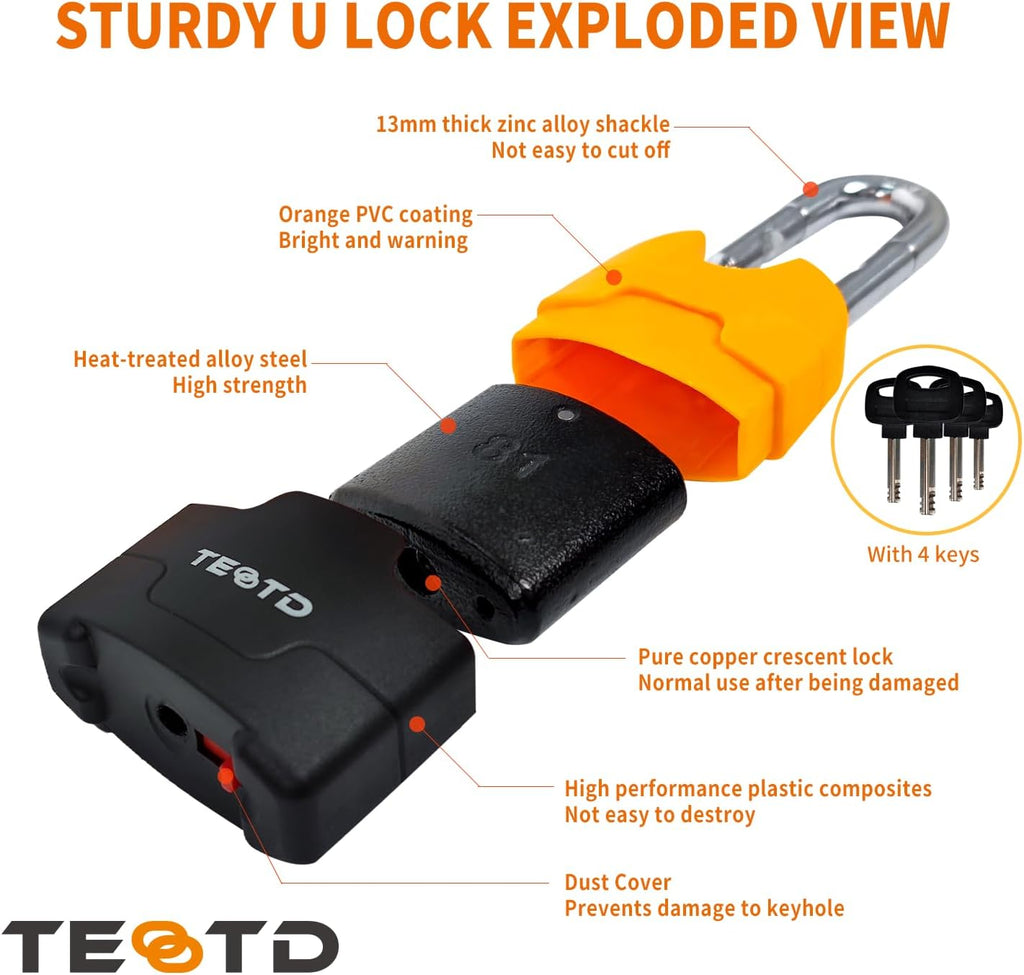 Motorcycle Chain Lock 8.2feet/250cm Long Heavy Duty Anti-Theft 10mm Thick Chain with Bright-Colored Lock,Security with 4 Keys for Containers,Trailers,ATV(12.65lbs)