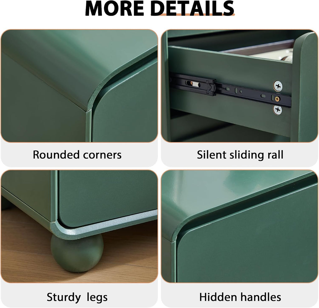 AVZEAR Modern3 Drawer Dresser for Bedroom, Curved Wooden Dresser Chest of Drawers, 3 Drawer Nightstand Closet Clothes Storage Organizer for Kids Bedroom, Living Room, Nursery, Green