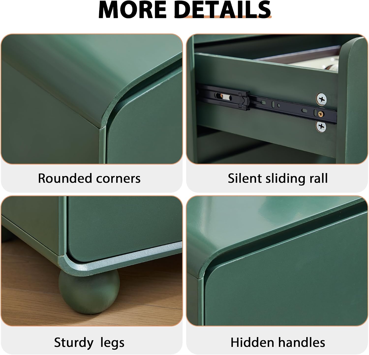 AVZEAR Modern3 Drawer Dresser for Bedroom, Curved Wooden Dresser Chest of Drawers, 3 Drawer Nightstand Closet Clothes Storage Organizer for Kids Bedroom, Living Room, Nursery, Green
