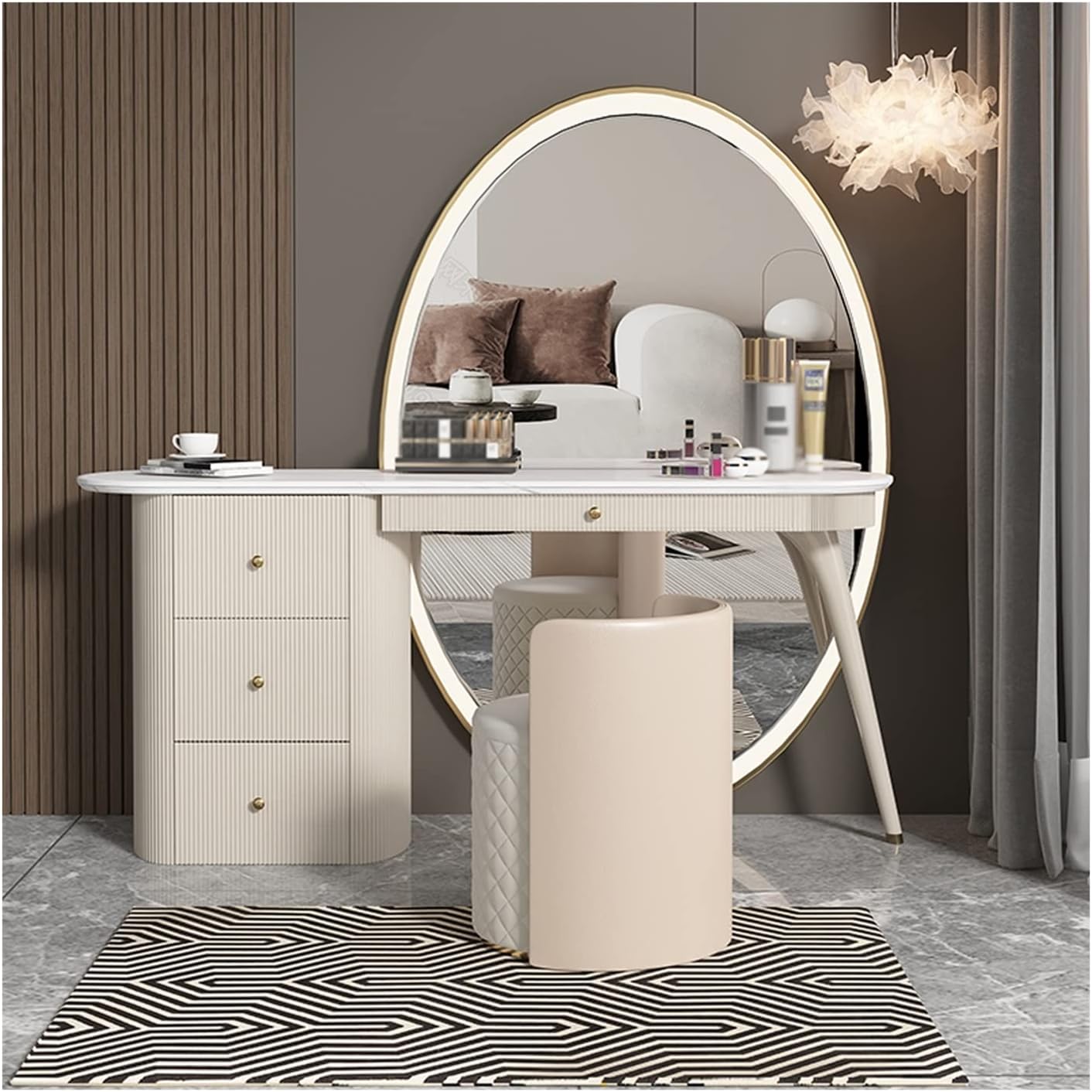 CHICKEN Bedroom Vanity Dresser Dresser Makeup Table Bedroom Full Mirror Storage Cabinet All-in-One Set Ladies Makeup Drawer Makeup Table Dresser with Drawers (Color : 120cm)