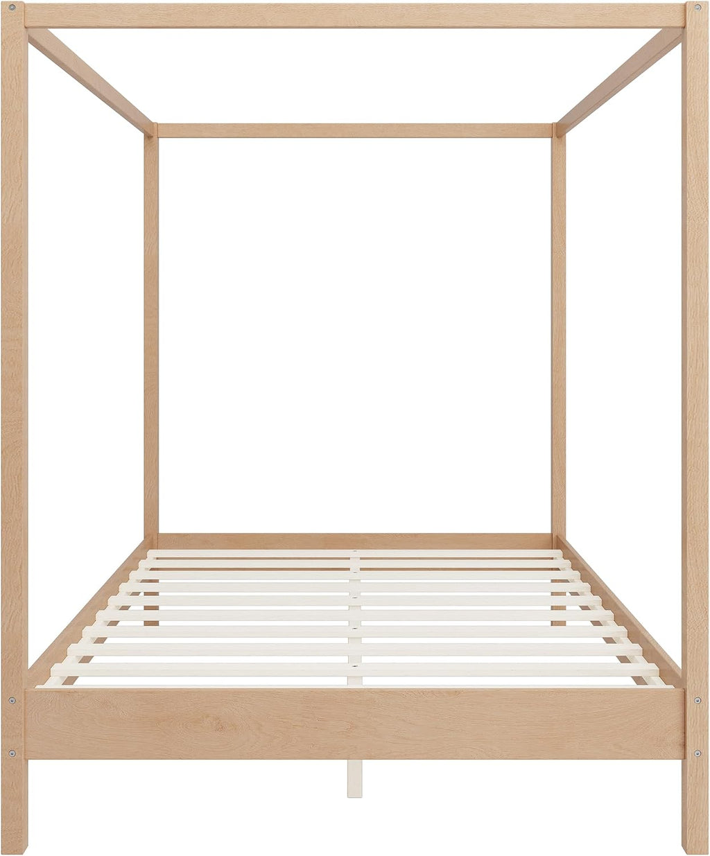 King Size Canopy Platform Bed, Wood 4 Poster Bed Frame, No Box Spring Needed (Natural, King)