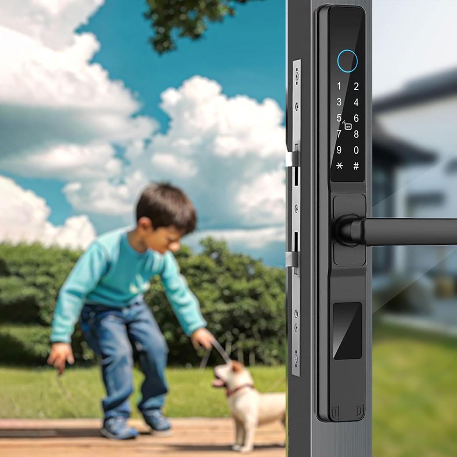 HIFAM Fingerprint Door Lock, TUYA APP Control Smart Lock Electronic Door Lock with Code Passcode Biometric Door Handle, IC Card Key Unlock