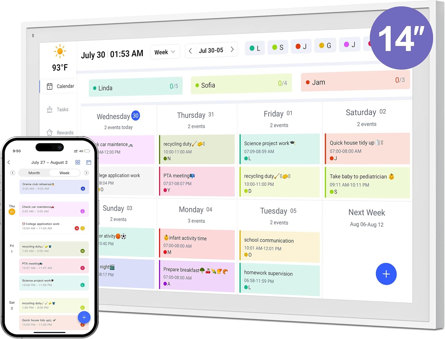 Digital Calendar, Smart WiFi Electronic Calendar&Chore Chart, IPS Touch Screen HD Display for Family Schedules, Share Moments Instantly from Anywhere (14)