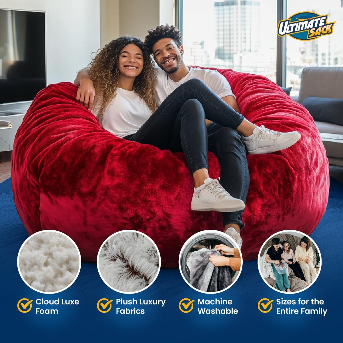 ULTIMATE SACK 3ft Bean Bag Chair, Oversize Bean Bag Chair for Adults, Comfy Chair Bean Bag Couch Lounge Sofa Loveseat Furniture | Black Fur