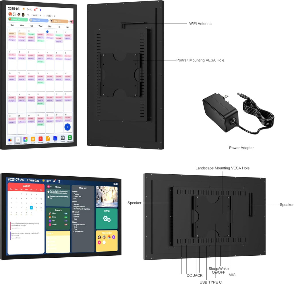 32' Smart Calendar Electronic Calendar, Digital Calendar Wall Touch Screen, Smart Touchscreen Interactive Display, Planner & Chore Chart for Home Office, Meal Plans & Family Organizer