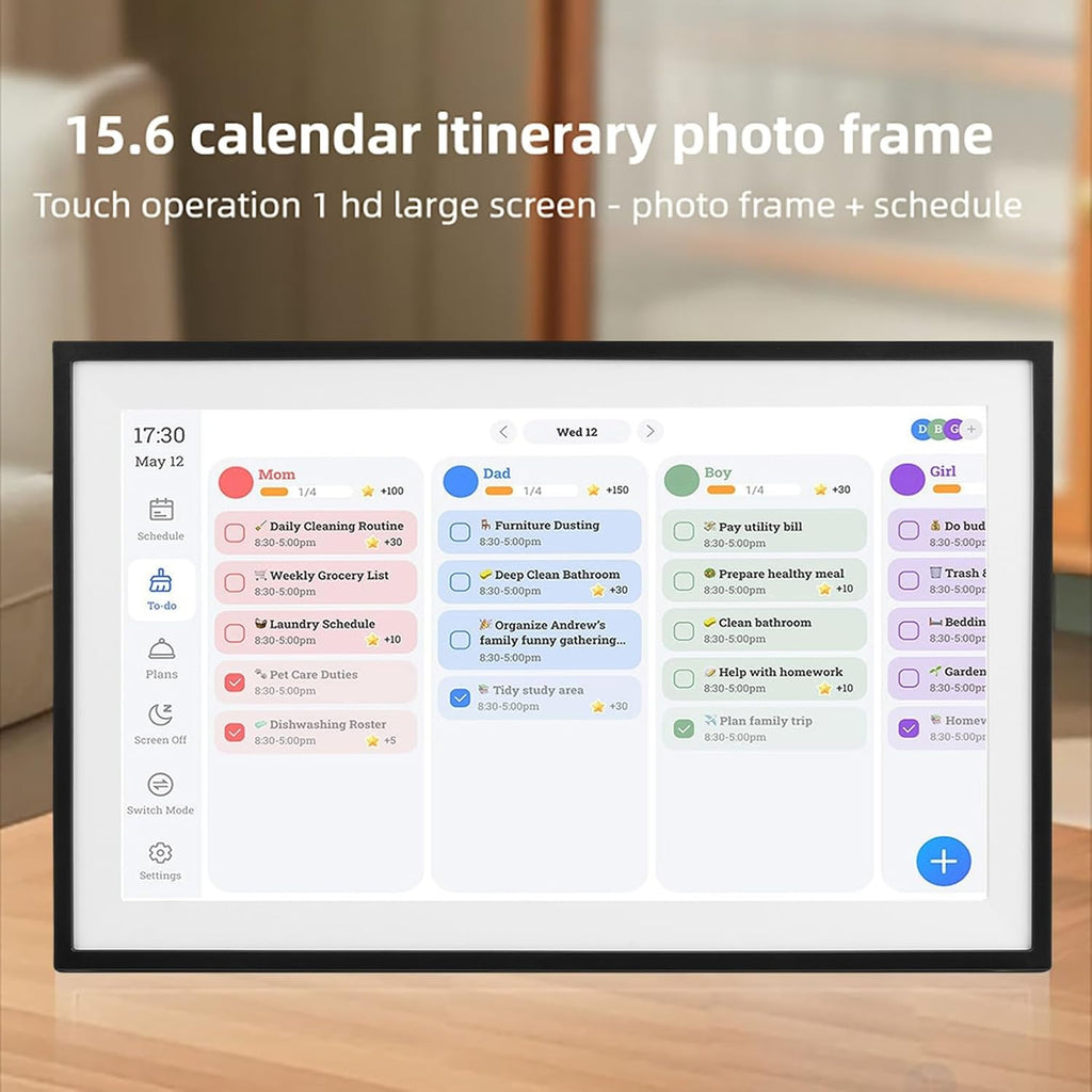 BRRNOO Smart Digital Calendar, 15.6 Inch HD Touchscreen Digital Picture Frame with APP for 9.0, Family Calendar Planner for Wall Mounted or Desktop Placement (Black Frame)