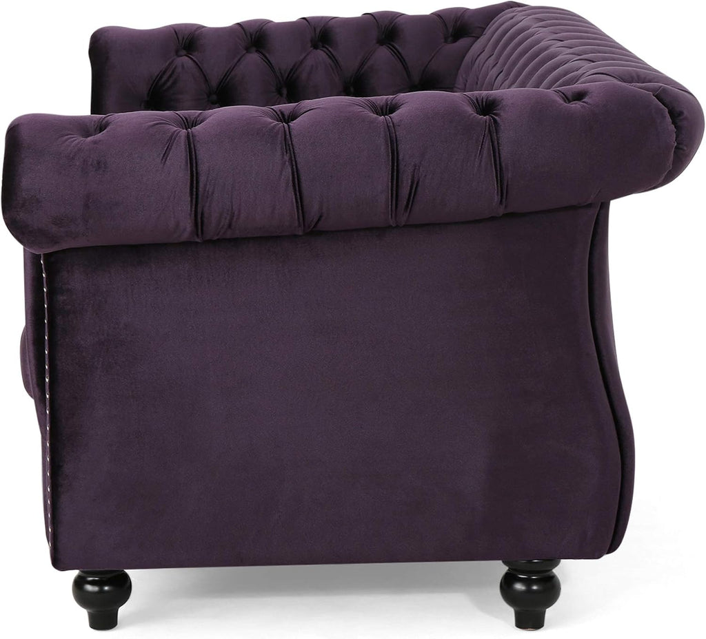 Christopher Knight Home Karen Traditional Chesterfield Loveseat Sofa, BlackBerry and Dark Brown, 61.75 x 33.75 x 27.75