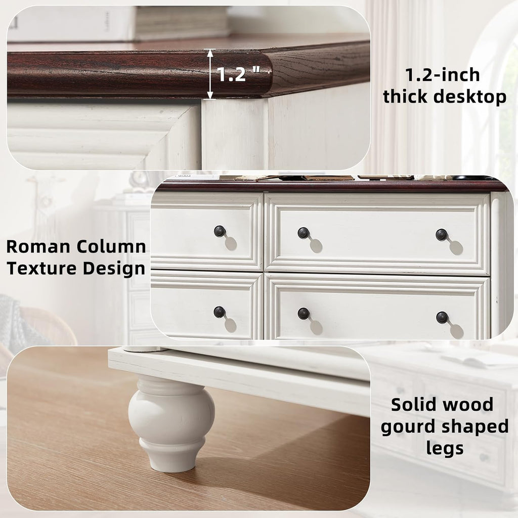 Farmhouse Dressers & Night Stand Set of 4, Wood 54' Wide 6 Drawer Dresser & 43.5' Tall Chest of Drawers, 18'Roman Column Nightstand Set of 2, Bedroom Furniture Dresser Set for Home Living Room Hallway