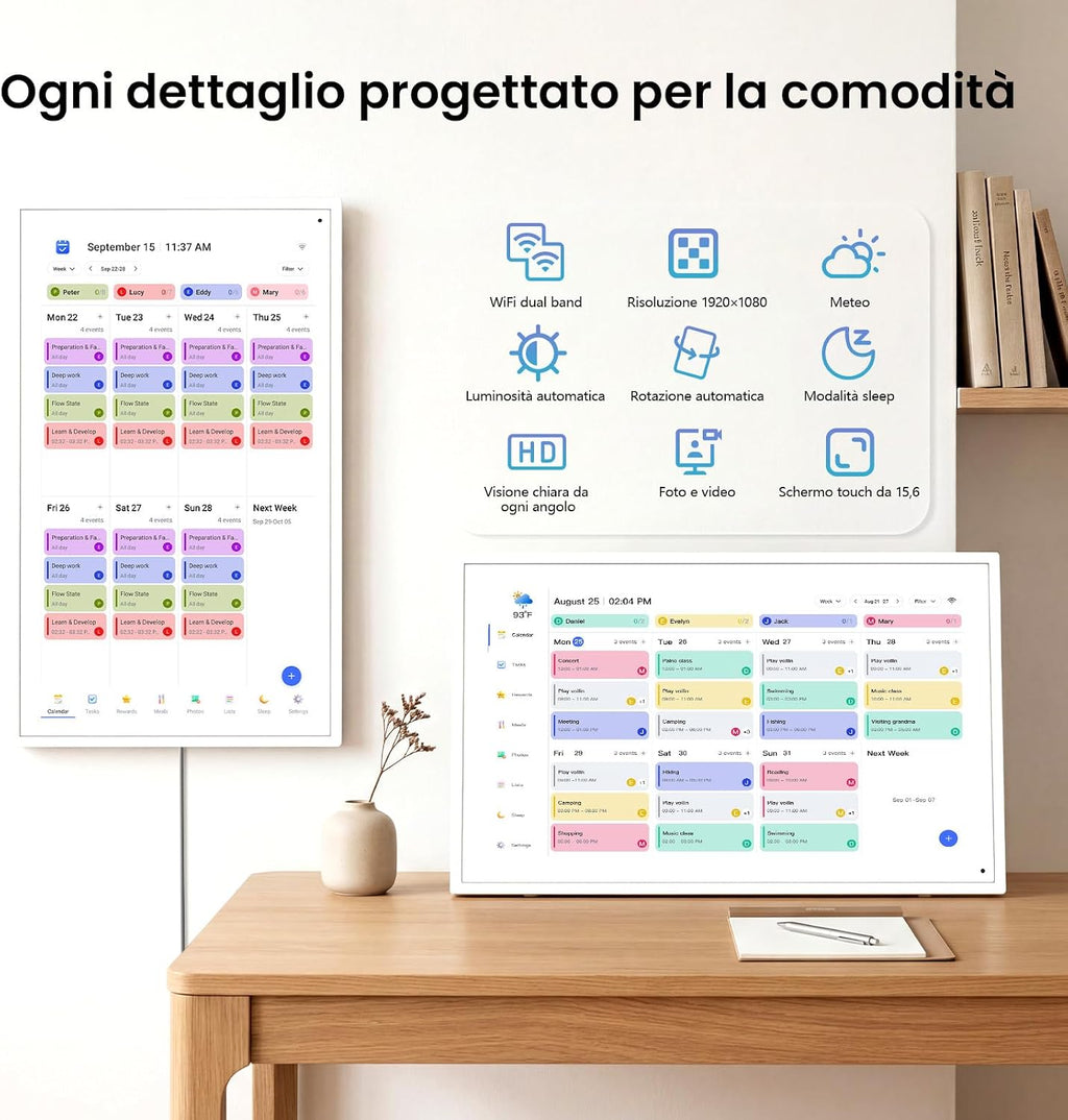 Digital Calendar, Gift for Mother, Person & Family Schedule Planning Interactive Touchscreen, Smart Daily Weekly Monthly Planner Shared Album Frame for Study Office Family, Desk Mountable (15.6in)