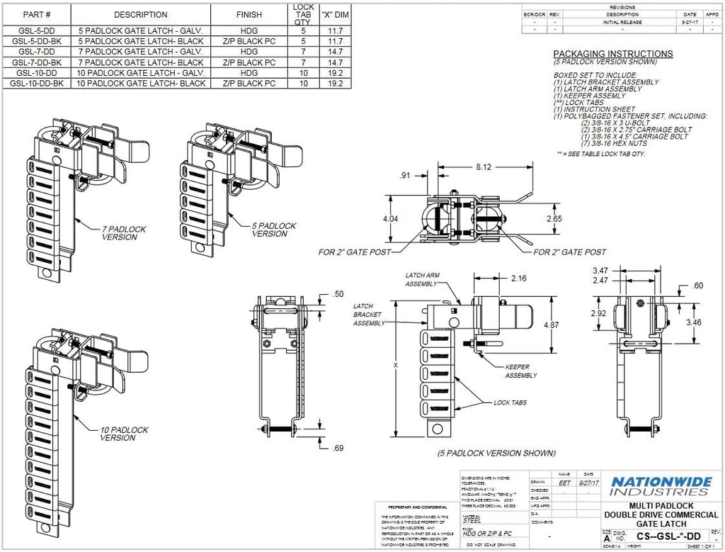 GateShare® Multi-Lock Latch for Single Walk Chain Link Gate 1-5/8' or 2' Gate Frame and Latching on a 2-1/2' Post. Up to 5 Padlocks - GSL-5-25 - Nationwide Industries