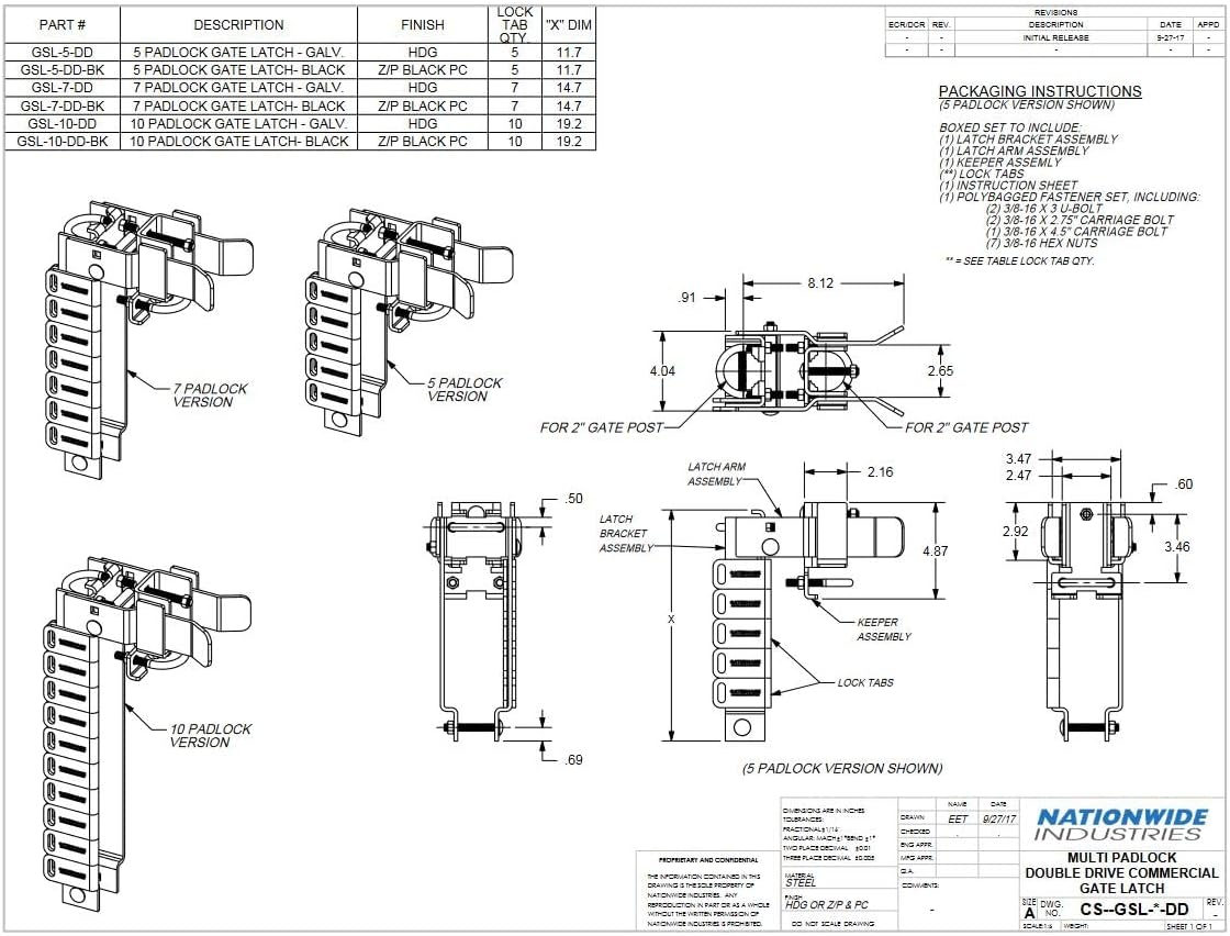 GateShare® Multi-Lock Latch for Single Walk Chain Link Gate 1-5/8' or 2' Gate Frame and Latching on a 2-1/2' Post. Up to 5 Padlocks - GSL-5-25 - Nationwide Industries