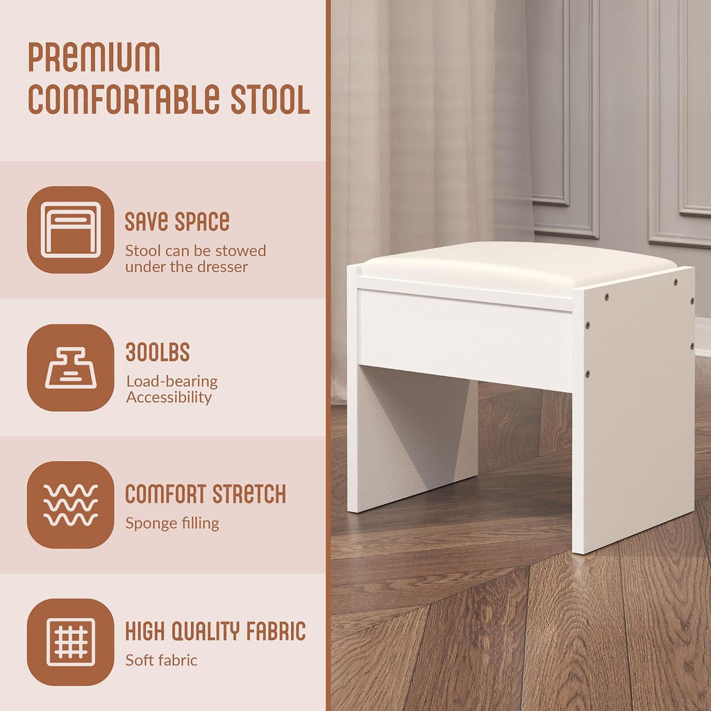 INTERGREAT Makeup Vanity with Lights and Mirror, White Vanity Desk, Dressing Table with Large Drawers, 3 Lighting Modes, Full Length Mirror, Bedroom