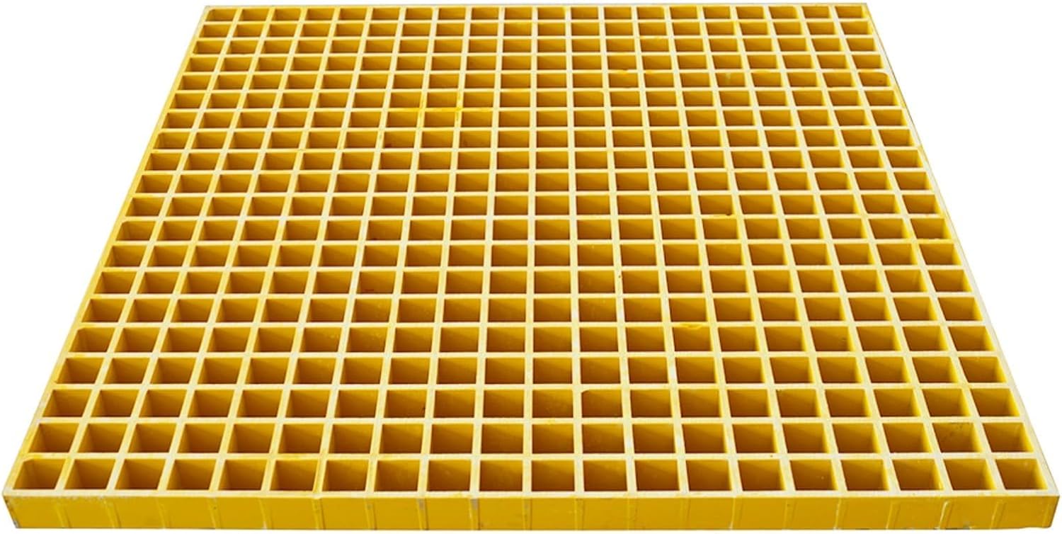 2.6ft*2.6ft Fiberglass Grating 1.5'' Thickness Yellow Car Wash Grille Square FRP Floor Grid for Floors Outdoor Drain Cover (1 PC)