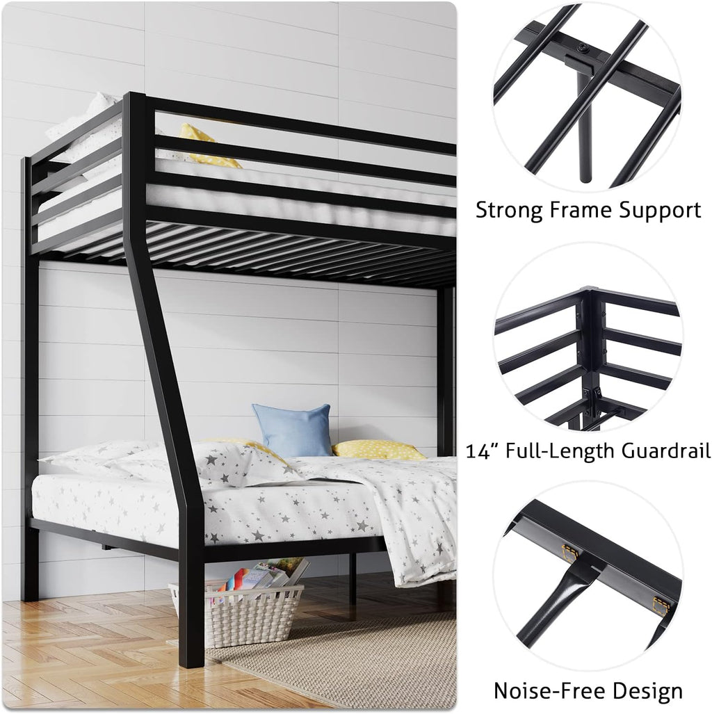 SHA CERLIN Loft Bunk Bed Twin Over Full Size with Ladder and Guardrail,Heavy Duty Metal Slats Support No Box Spring Needed Small Space Saving Furniture for Bedroom Dorm,Black