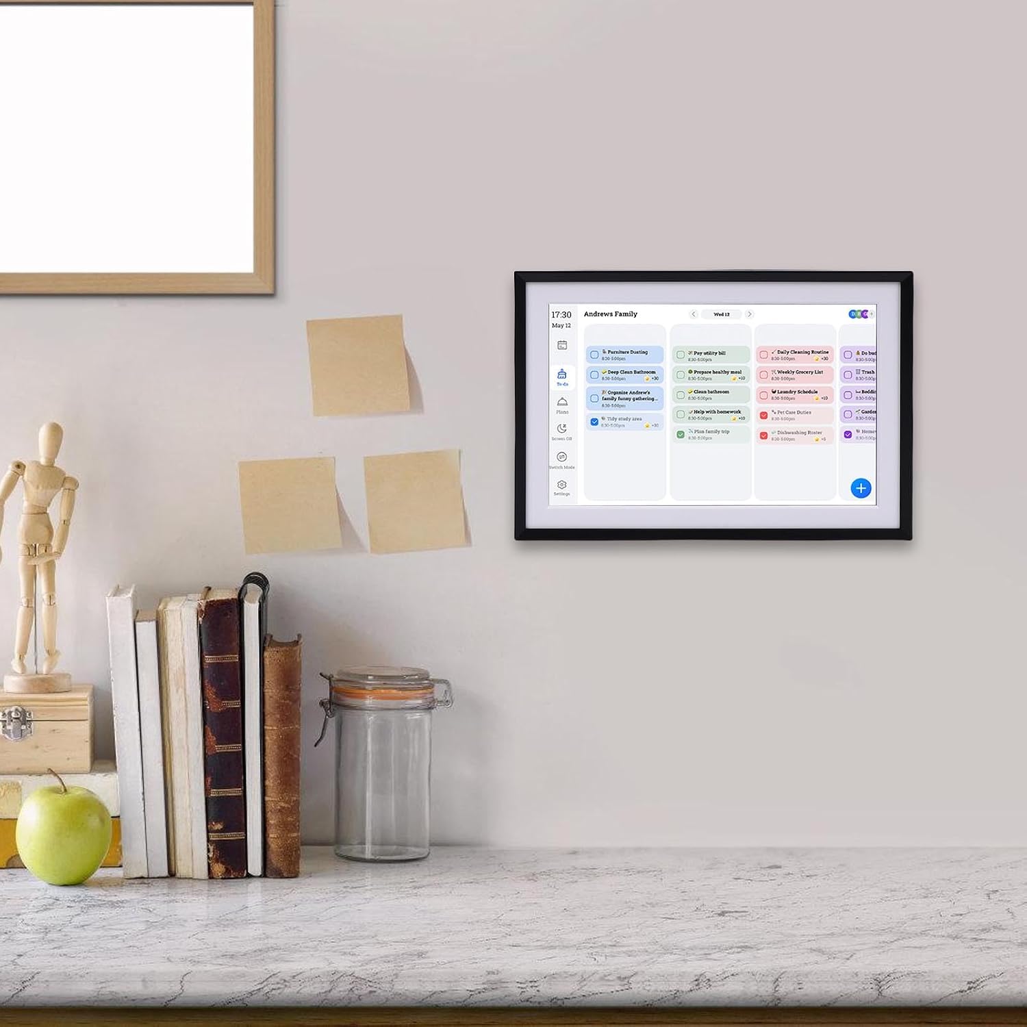 10.1 Inch Smart Digital Calendar, HD Touchscreen Family Planner with Storage and Photo Display, for Household Organization and Dinner Planning (US Plug)
