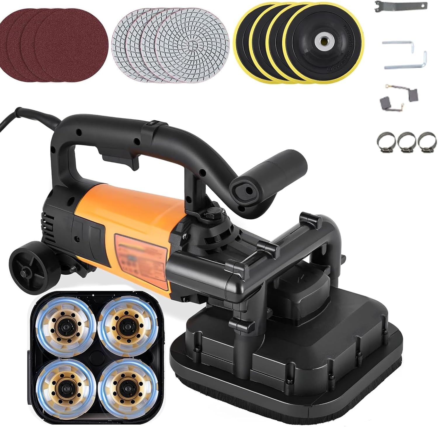 4 Head Concrete grinder Set, 4' Concrete Surface Grinder Floor Grinder, 3800W 0-6000RPM Concrete Surface Planer with Dust Extraction Shroud, Concrete Sander for Grinding Concrete Cement Marble