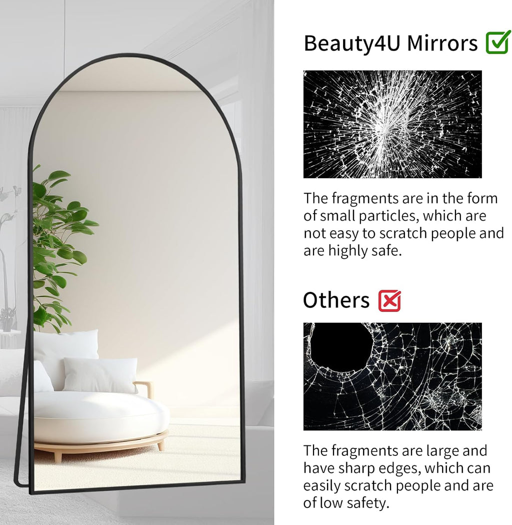 Beauty4U Arched Full Length Mirror 76' x 34', Black Large Full Body Mirror with Stand, Floor Standing & Wall Mounted HD Tempered Glass Dressing Mirror for Bedroom, Living Room, Entryway