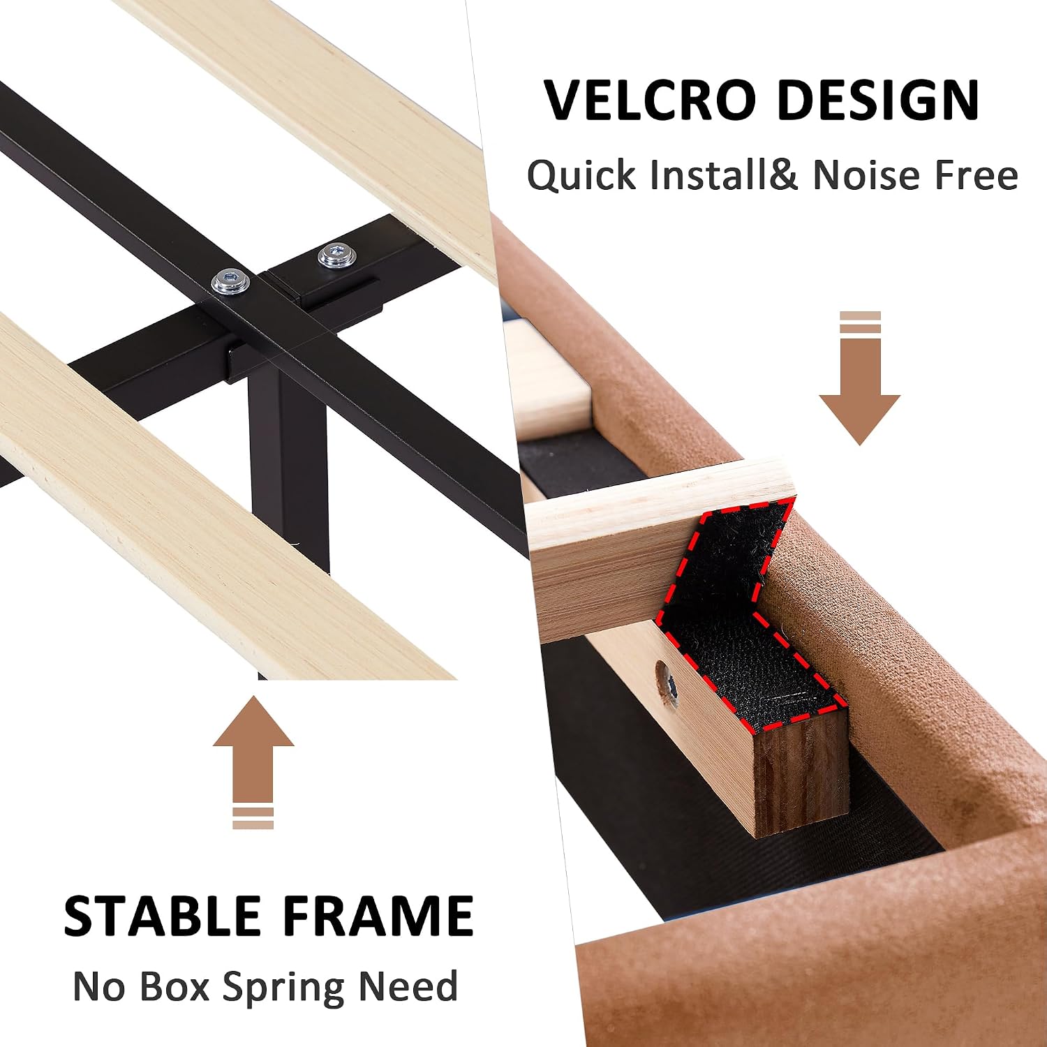 VECELO Full Size Bed Frame with Upholstered Headboard, Heavy-Duty Bedframe with Wooden Slats & Steel Framework, Easy Assembly, Coffee