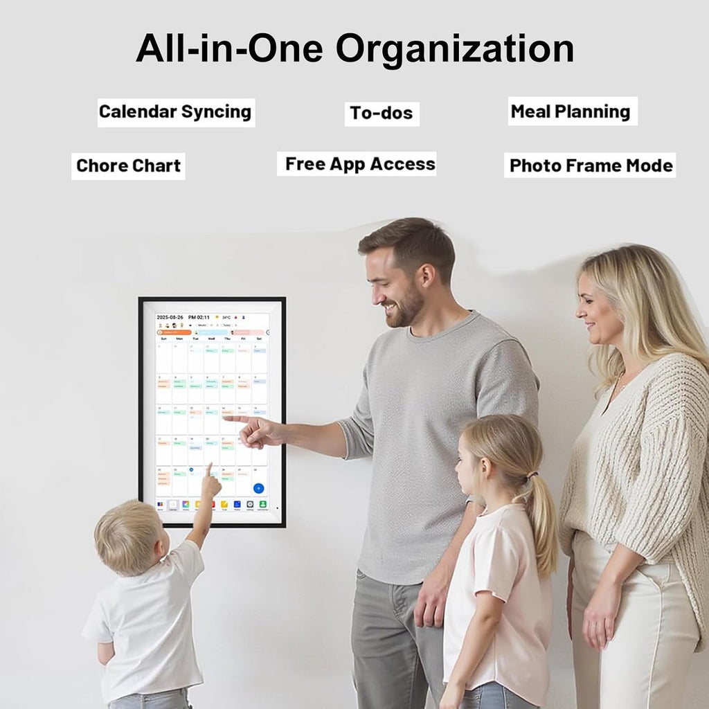 15.6 Inch Smart Digital Calendar, 1920x1080 FHD Touchscreen Family Planner with 64GB Storage, Syncs Phone Calendars and Photos, for Wall Mounted (US Plug)