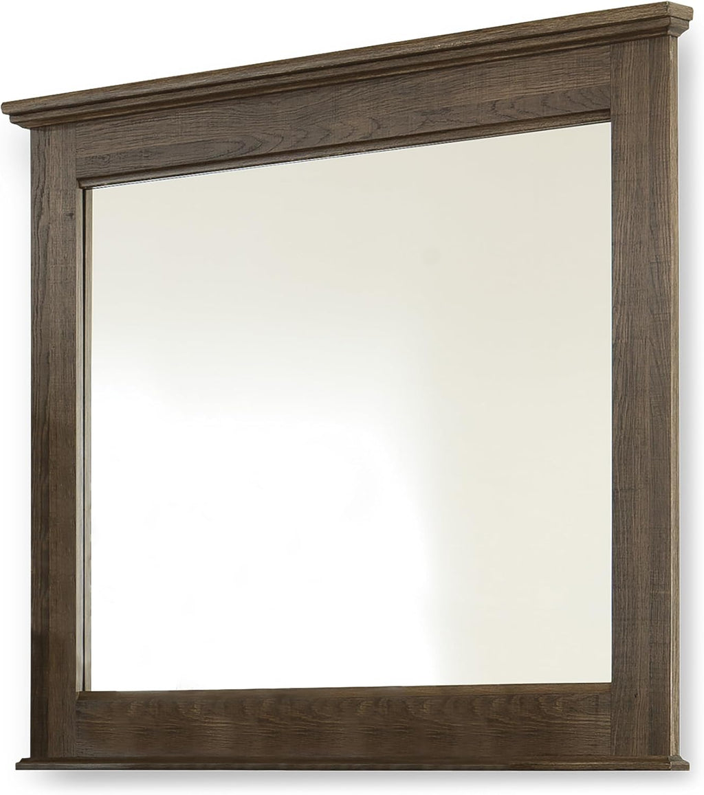 Signature Design by Ashley Juararo Vintage Smooth-Gliding 6-Drawer Dresser and Mirror with Safety Stop, Cabinet and Adjustable Shelf, Dark Brown