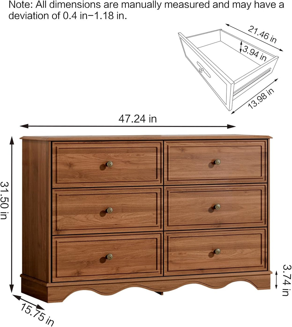 Chrangmay Modern Chest of Drawers with 6 Drawers,Deep Drawers,Clothes Organizer,Large Storage Cabinet for Living Room, Bedroom,Hallway,with Anti-Tipping Device,Brown