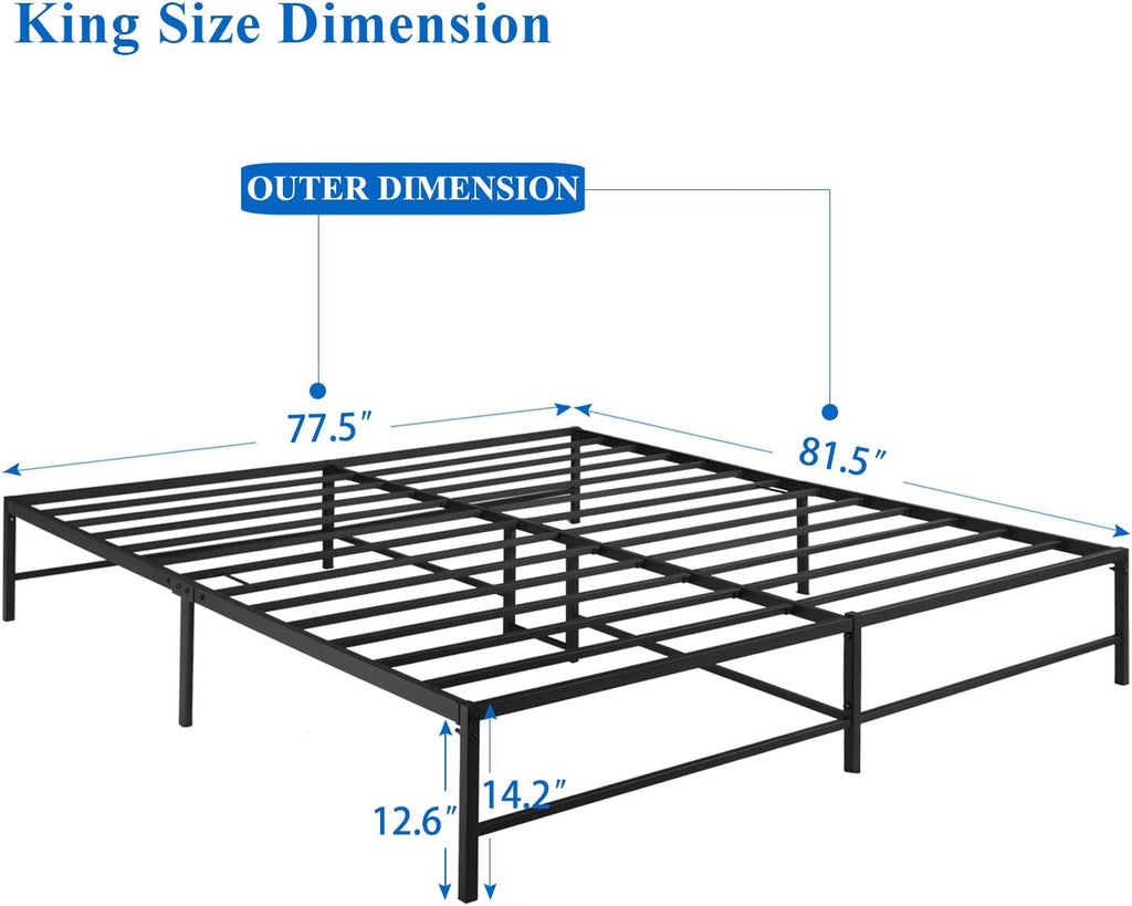 VECELO Metal Platform Bed Frame, No Box Spring Needed/Mattress Foundation/Steel Slat Support Black (King)