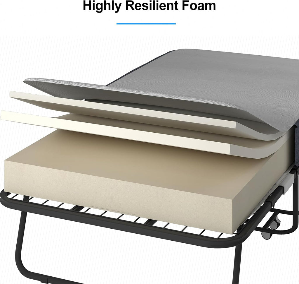 PUREMIND Folding Bed with Mattress for Adults, 75' x 31' Portable Rollaway Guest Beds with 4' Memory Foam Mattress & Metal Frame, Twin Size Foldable Bed Fold Away Beds Space Saving for Guest