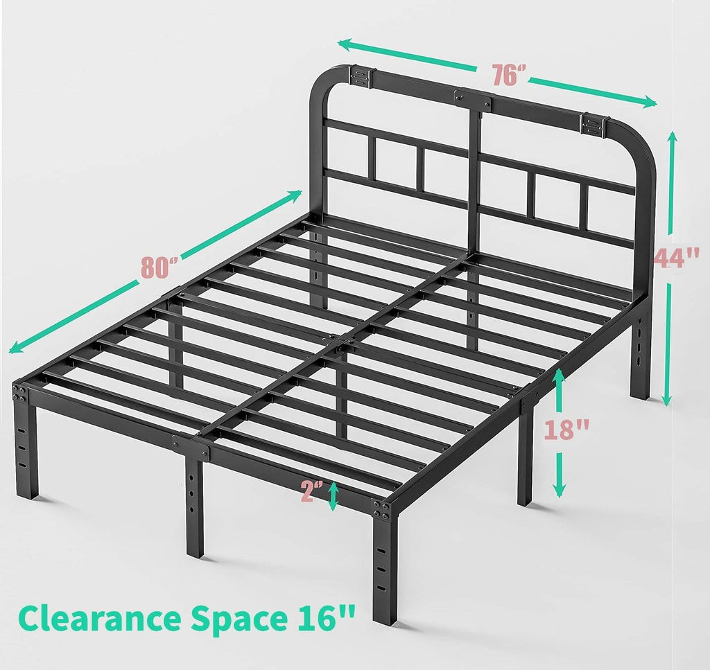 ZIYOO 18 Inchs King Size Bed Frame with Headboard, Heavy Duty Steel Slats with 1500 Pounds Support for Mattress, No Box Spring Needed, Easy Assembly, Noise Free—Black