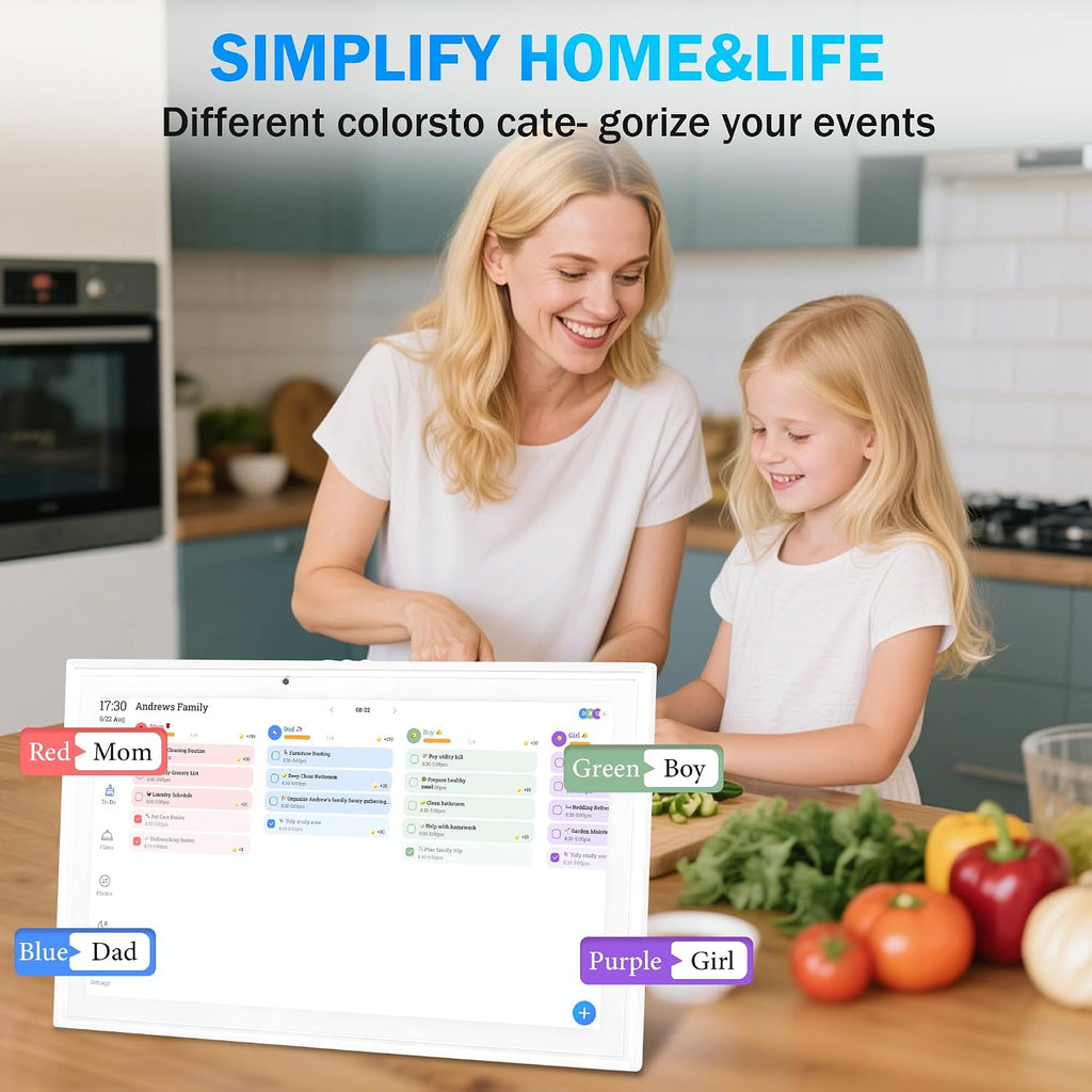 Digital calendar, 15.6 Inch Wifi Digital Calendar Chore Chart, 1920 * 1080P Full HD Touch screen Display for Family Meal Planner,Schedules, Photos, and Family Organization (15.6 inch) (White 15.6 inch)
