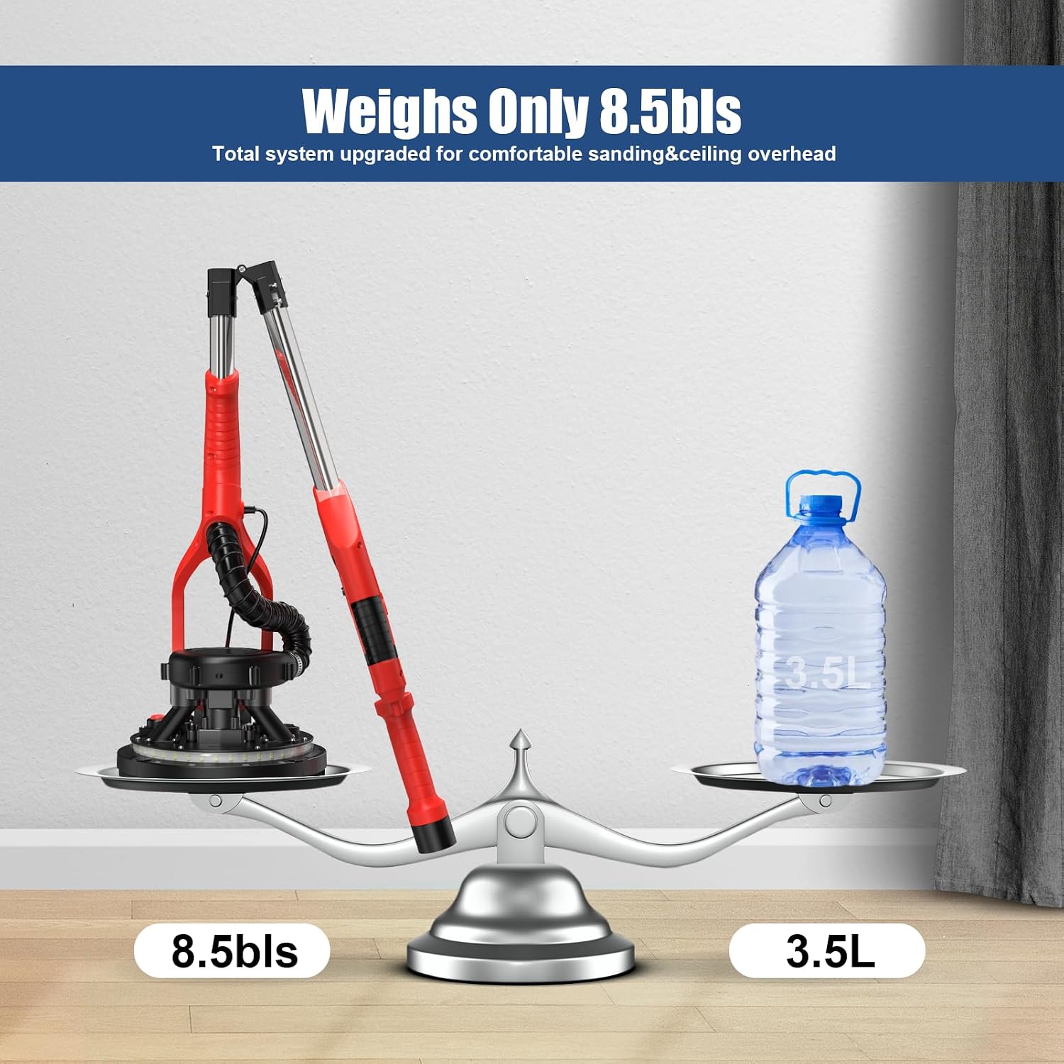 950W 8-Amp Drywall Sander with Vacuum Attachment, Lijadora para Drywall, 7 Variable Speed with Vacuum Dust Collector, Lightweight with 360° Light for Ceilng Floor Plastered Popcorn (Red)