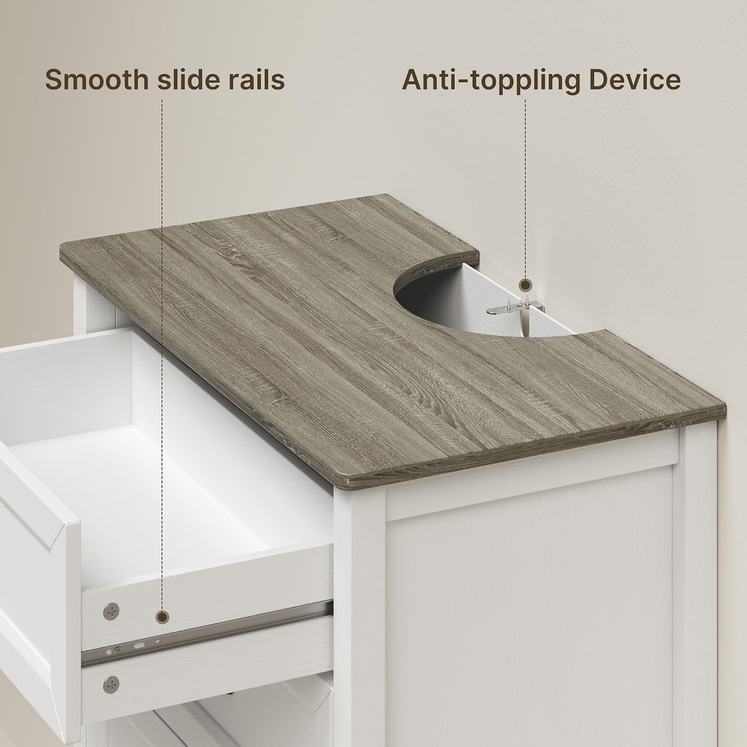 Gizoon 5 Drawer Dresser, 44.8' H Wood Chest of Drawers, White Dresser for Bedroom, with Smooth Rail, Metal Handles, Anti-tip Device, Modern Chest, for Living Room, Hallway, Black