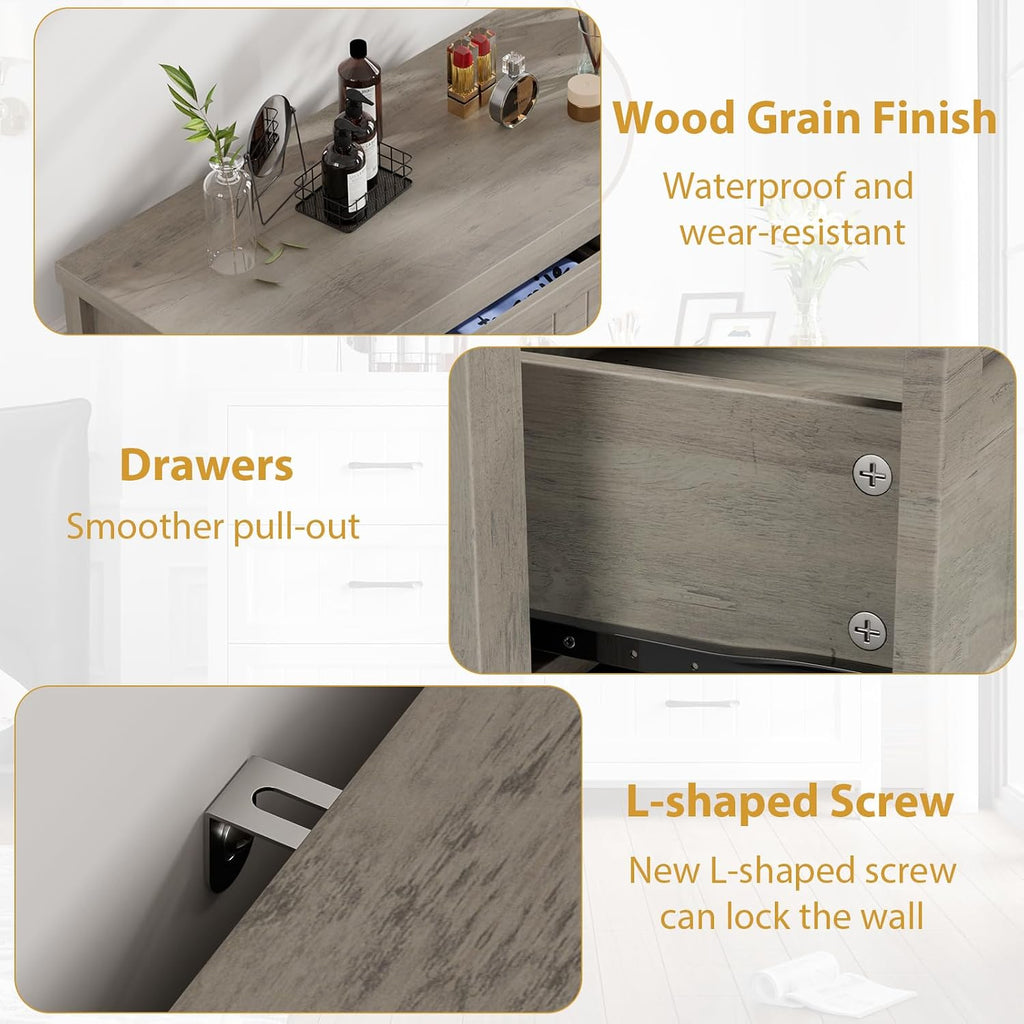 Jocoevol 5 Drawer Dresser for Bedroom - Farmhouse 44.9' Tall Chest of Dresser with Large Storage, Rubst Wood Construction for Living Room, Hallway & Entryway - Gray