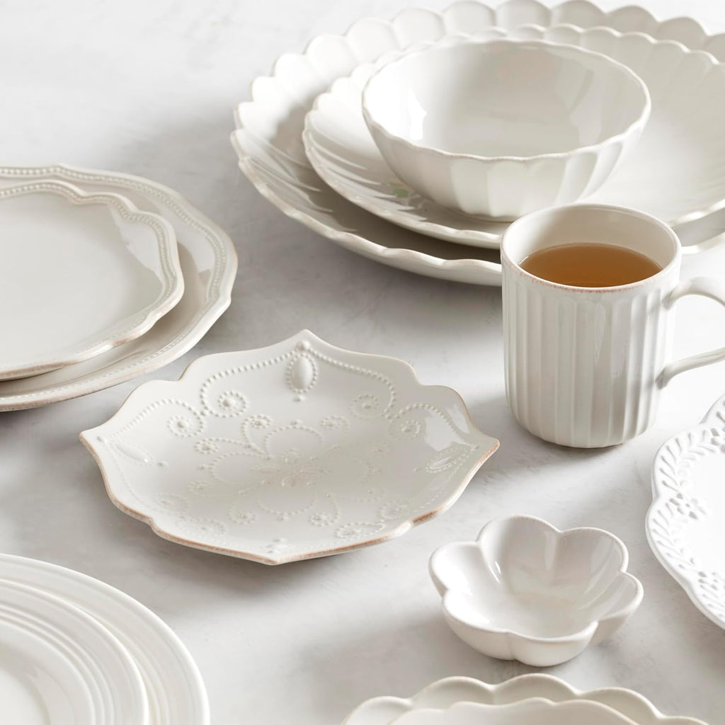 Lenox Dinnerware Set, French Perle White 12-Piece Set, Service For 4, Stoneware Material, Dishwasher Safe, Microwave Safe, Plates, Bowls, Home & Kitchen, Plates And Bowls Sets (White, 12 Piece)