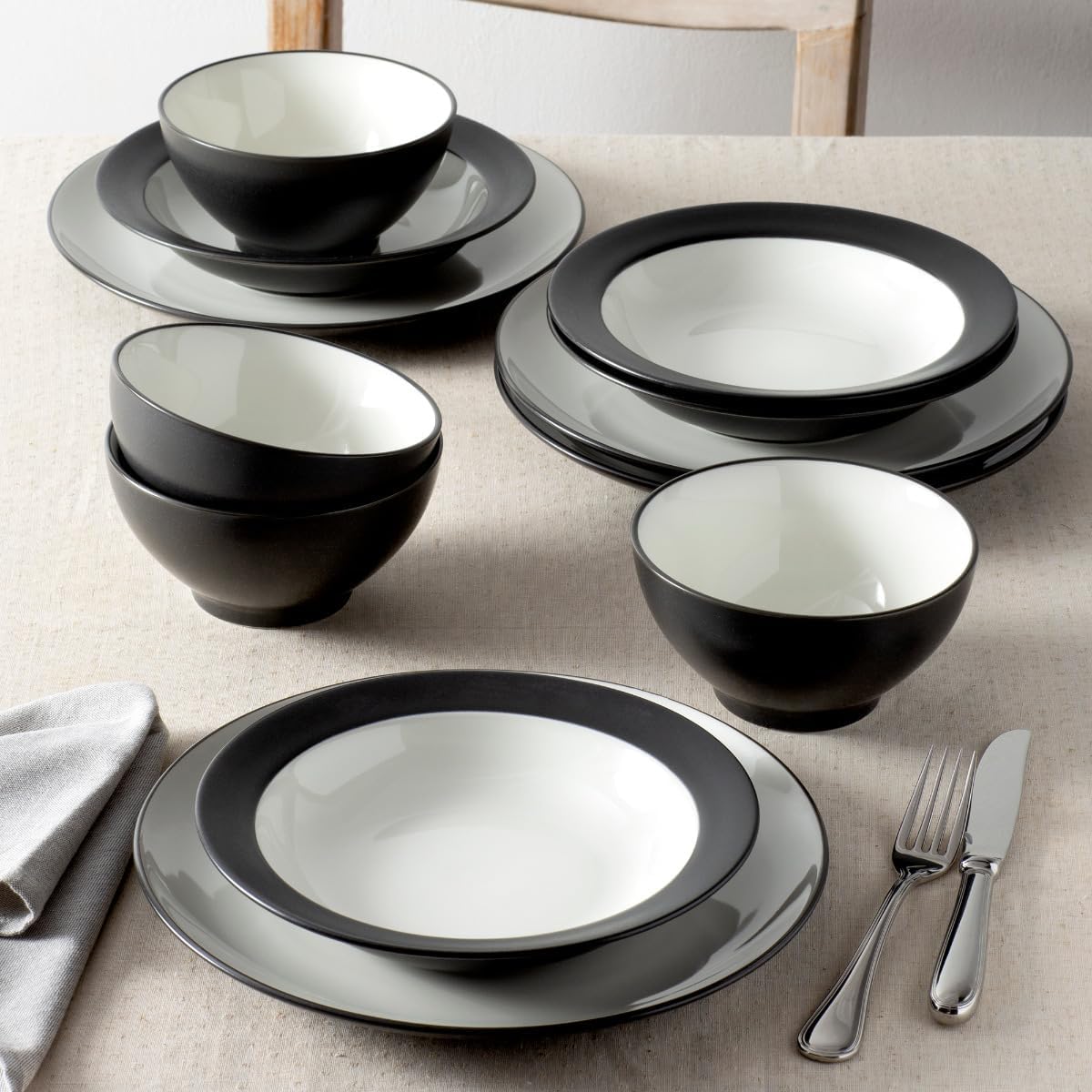 Noritake Colorwave Graphite 12-Piece Coupe Dinnerware Set, Service for 4
