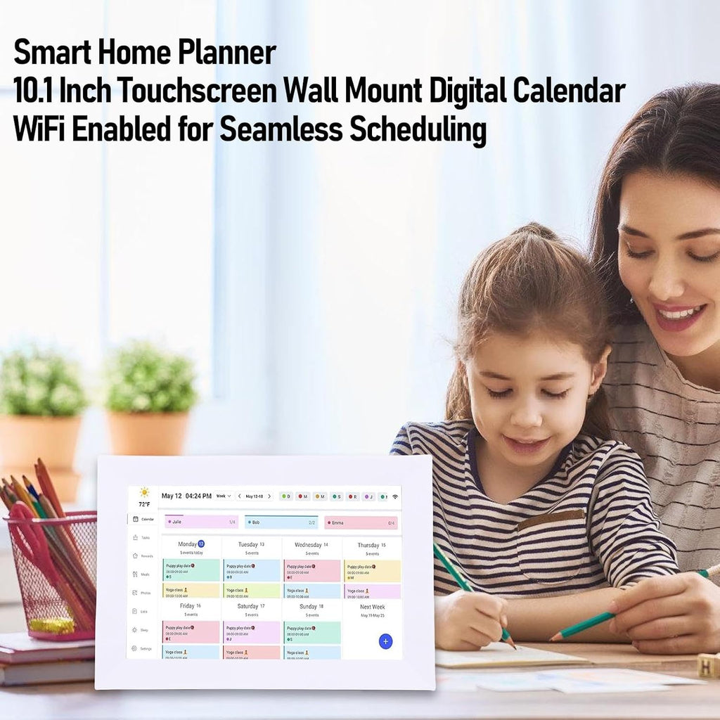 10.1 Inch Smart Digital Calendar, WiFi Electronic Chore Chart Planner with Touchscreen, Family Schedules 1080P HD Display, 32GB Storage for Photos, Wall MountTabletop Stand (US Plug)