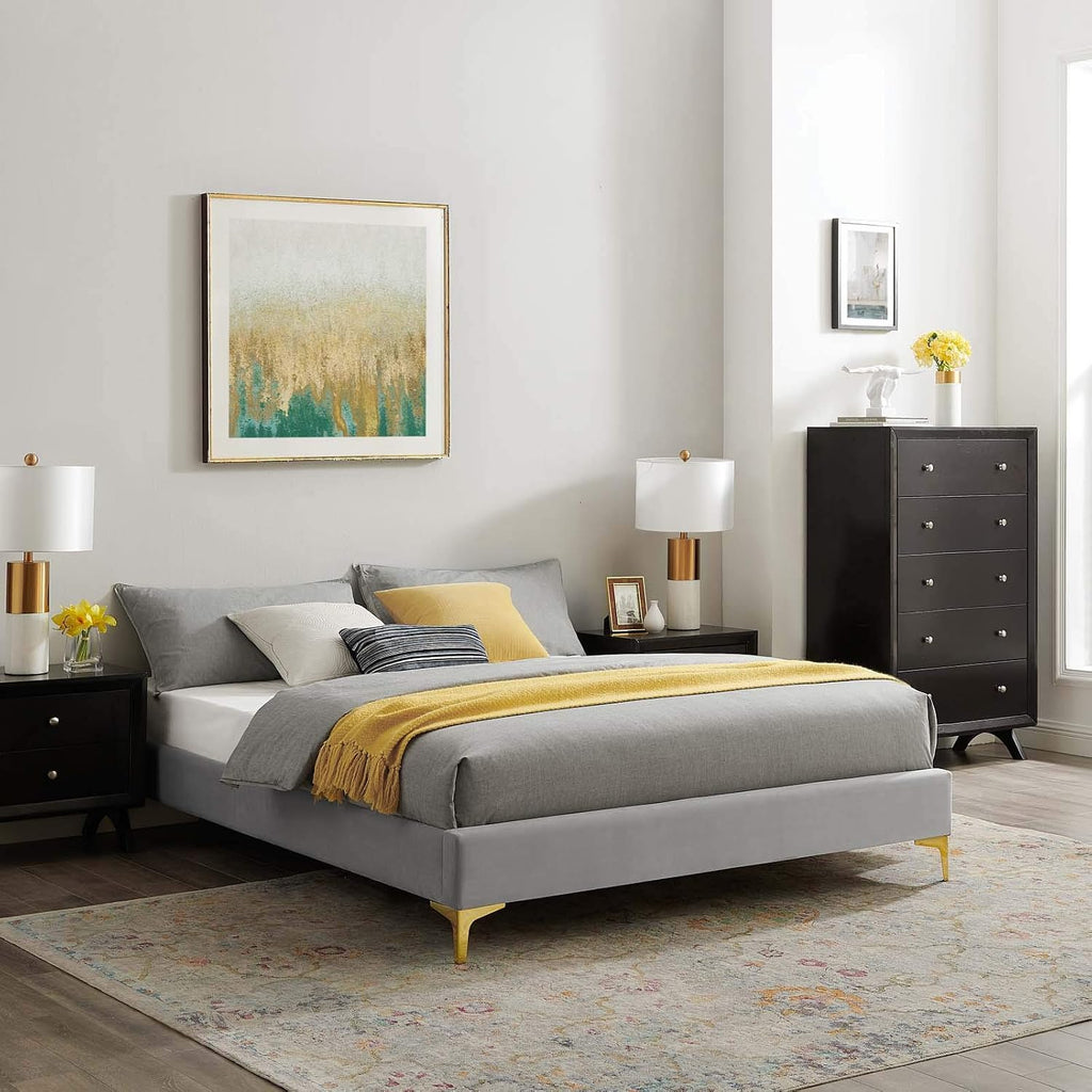 Modway MOD-6306-LGR Sutton Full Performance Velvet Bed Frame, Light Gray