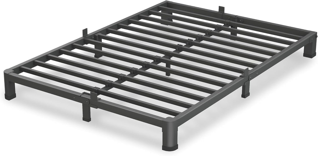 VIPSHOW 4 Inch Full Size Bed Frame, 3500Lbs Heavy Duty Metal Platform with Round Corner Legs Mattress Slide Stopper, Steel Slat Support No Box Spring Needed, Noise Free, Non-Slip, Easy Assembly