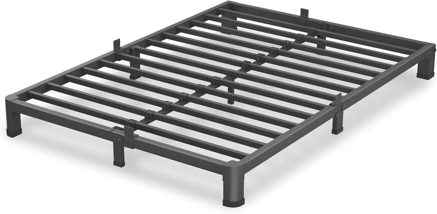 VIPSHOW 4 Inch King Size Bed Frame, 3500Lbs Heavy Duty Metal Platform with Round Corner Legs Mattress Slide Stopper, Steel Slat Support No Box Spring Needed, Noise Free, Non-Slip, Easy Assembly